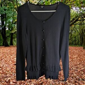 Rafaella Small NWT button down ruffled hem black long sleeve woman's sweater.
